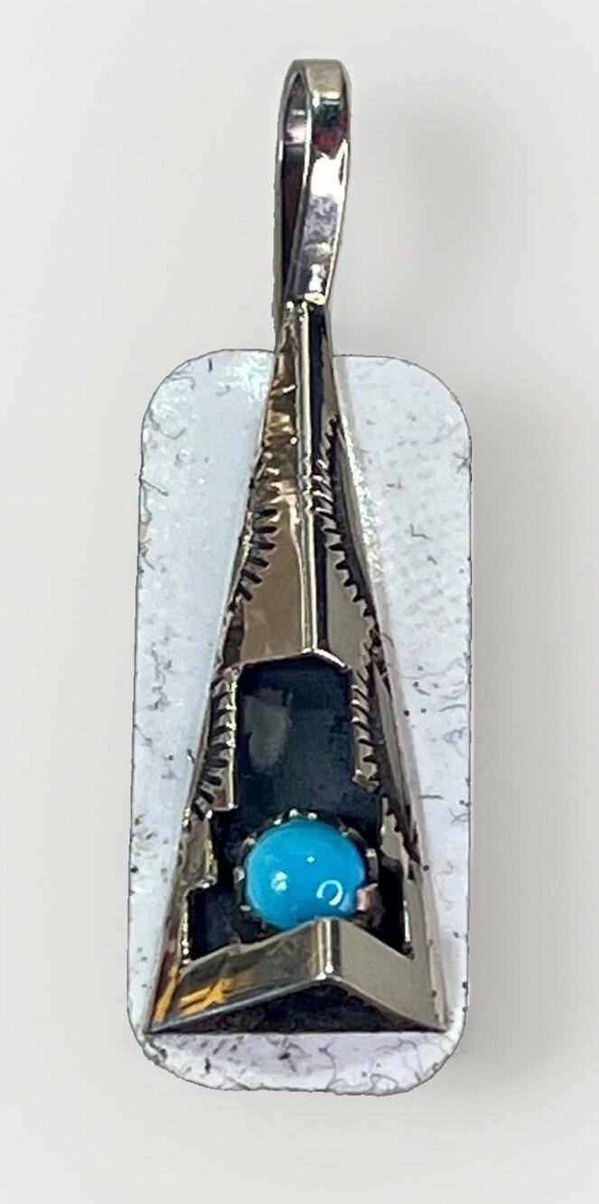 Navajo Felix Perry Kingman Turquoise Sterling Silver 925 Pendant Signed